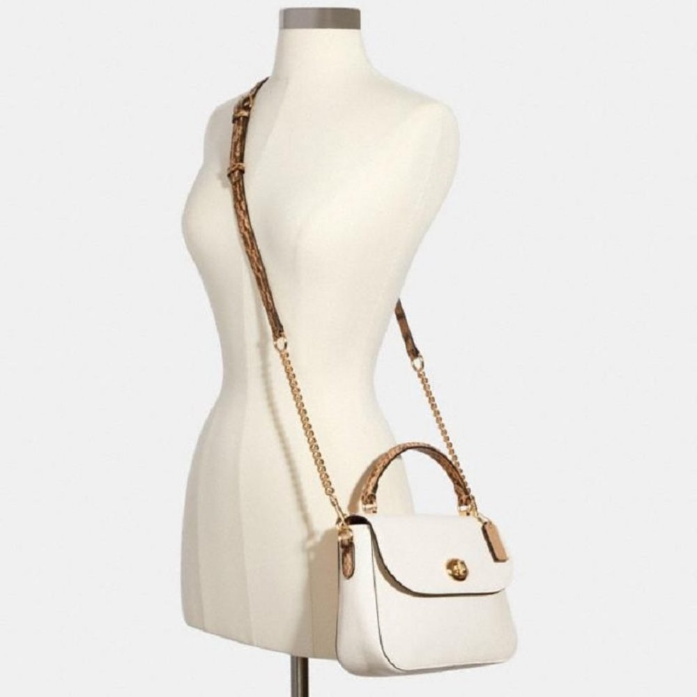 COACH EUC Ivory Satchel with Gold Chain - Picture 5 of 6